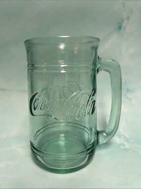 Vintage Coca-Cola Coke Green embossed Glass Stein Mug With Handle 16 oz
